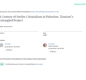(Journal) A Century of Settler Colonialism in Palestine: Zionism's Entangled Project