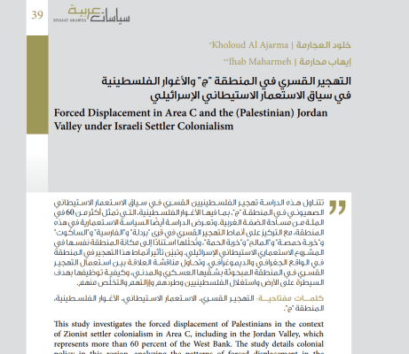 التهجير القسري في المنطقة "ج" والأغوار الفلسطينية في سياق الاستعمار الاستيطاني الإسرائيلي