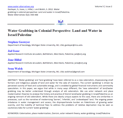 (Journal) Water Grabbing in Colonial Perspective: Land and Water in Israel/Palestine
