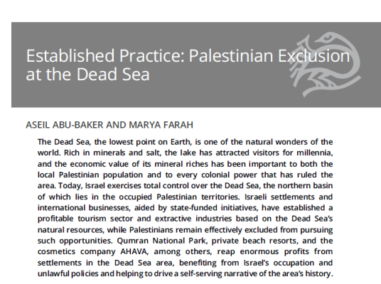 Established Practice: Palestinian Exclusion at the Dead Sea