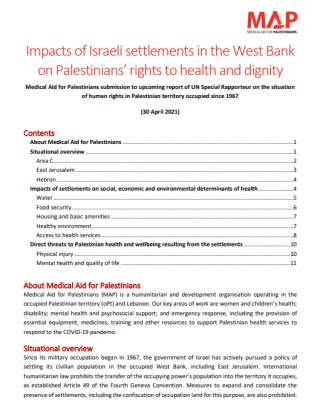 Impacts of Israeli Settlements in the West Bank on Palestinians' Right to Health and Dignity