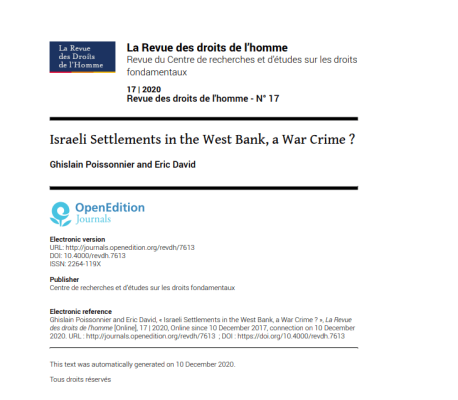 Israeli Settlements in the West Bank, a War Crime?