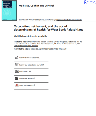 Occupation, settlement, and the social determinants of health for West Bank Palestinians